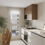 Cocina de diseño contemporáneo en una vivienda de obra nueva Vía Célere Jara, equipada con muebles de líneas modernas, electrodomésticos integrados, zona office y entrada de luz natural.