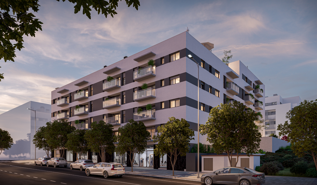 Edificio de obra nueva con terrazas en una zona residencial urbana