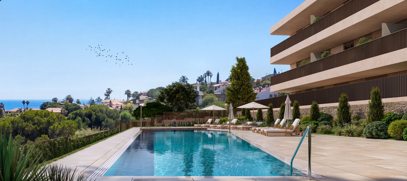 Piscina y zonas comunes de Célere Dalt Mar II en Premià de Dalt