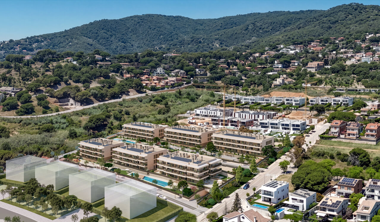 Vista aérea de Célere Dalt Mar II y su entorno cerca del mar
